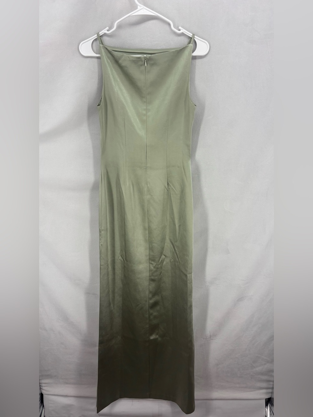 Meshki Sage Green Satin Maxi Dress Sleeveless Boat Neck Elegant Gown Small - Picture 3 of 10